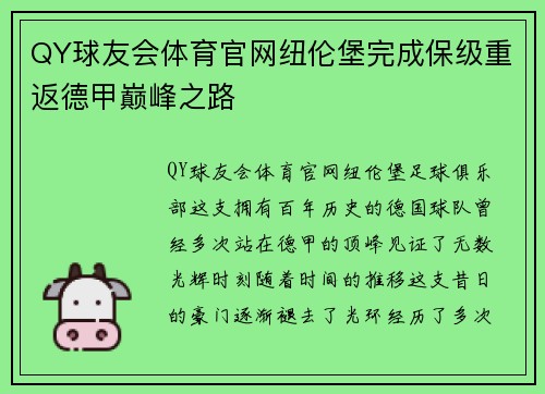 QY球友会体育官网纽伦堡完成保级重返德甲巅峰之路